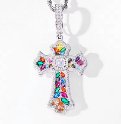 Colgante Cruz de Moisanita Multicolor
